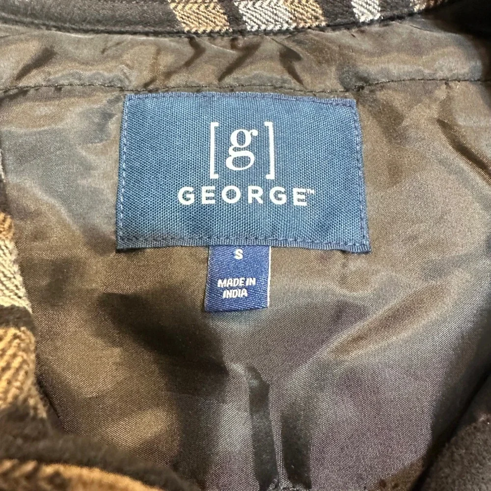 George Mens Black Ivory Plaid Quilted Lined Flannel‎ Shirt Jacket Shacket S NEW